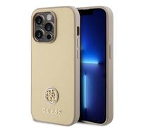 CG MOBILE Guess - Custodia in PU con logo 4G in metallo e strass per iPhone 15 Promax, colore: Oro