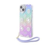 CG MOBILE Guess - Custodia per iPhone 15" IML iridescente con cordino viola, antigraffio, comoda e resistente, custodia rigida con porte accessibili, assorbimento degli urti