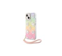 CG MOBILE Guess - Custodia per iPhone 15 Plus Iridescente IML con cordino rosa, antigraffio, custodia rigida confortevole e resistente, con porte accessibili, assorbimento degli urti