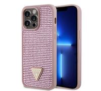 CG Mobile Guess - Custodia per iPhone 15 Pro Max con strass e logo triangolare, antigraffio, resistente alle cadute, antiurto, protezione completa e sottile, colore rosa