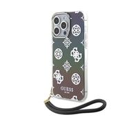 CG MOBILE Guess - Custodia per iPhone 15 Pro Max in IML iridescente con cordino nero, antigraffio, comoda e resistente, custodia rigida con porte accessibili, assorbimento degli urti