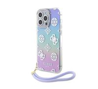 CG MOBILE Guess - Custodia per iPhone 15 Pro Max in IML iridescente con cordino viola, antigraffio, comoda e resistente, custodia rigida con porte accessibili, assorbimento degli urti