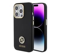 CG MOBILE Guess - Custodia per iPhone 15 Pro Max, in silicone, con logo 4G, antigraffio, resistente alle cadute, antiurto, protezione completa e sottile, colore nero
