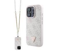 CG MOBILE Guess - Custodia per iPhone 16 Pro da 6,3", in pelle, con logo in metallo, con strass, colore: Rosa