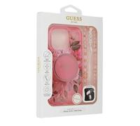 CG Mobile Guess - Custodia per iPhone 16 Pro Max, resistente agli urti, compatibile con Magsafe, IML Flowers con nastro di perle, colore: Rosa
