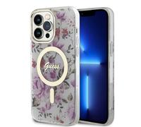 CG MOBILE Guess - Custodia per telefono compatibile con Magsafe, custodia rigida per iPhone 15 Pro, motivo floreale, antigraffio, comoda e resistente, con porte accessibili