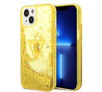 CG MOBILE Guess - Custodia protettiva per iPhone da 14" con glitter liquido giallo, liscia, durevole e antigraffio, con facile scatto, assorbimento degli urti e logo firma