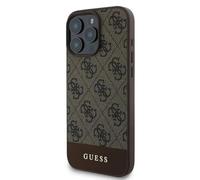 CG MOBILE Guess Custodia rigida in pelle PU 4G con striscia inferiore per iPhone 16 Pro - Marrone