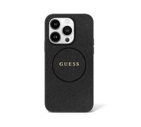 CG Mobile Guess - Custodia rigida Magsafe PU granulosa con anello dorato per iPhone 16 Pro, design sottile e leggero, compatibilità MagSafe per ricarica wireless, facile da inserire, protezione contro