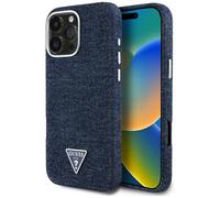 CG MOBILE Guess Denim Triangle Logo Compatibile con MagSafe Custodia per iPhone 16 Pro Max (Blu)