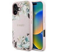 CG MOBILE Guess Grained Print Flower Pattern - Custodia per iPhone 16, compatibile con MagSafe (Rosa)