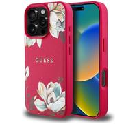 CG MOBILE Guess Grained Print Flower Pattern - Custodia per iPhone 16 Pro, compatibile con MagSafe (fucsia)