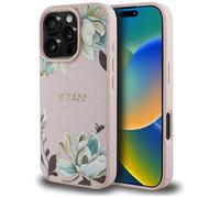 CG MOBILE Guess Grained Print Flower Pattern - Custodia per iPhone 16 Pro Max, compatibile con MagSafe (Rosa)