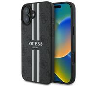 CG MOBILE Guess GUHMP16SP4RPSK - Custodia per iPhone 16 6.1", motivo a righe stampate 4G, colore: Nero