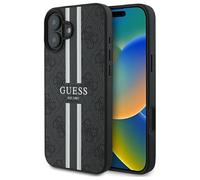 CG MOBILE Guess GUHMP16SP4RPSK - Custodia per iPhone 16 6.1", motivo a righe stampate 4G, colore: Nero
