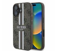 CG Mobile Guess GUHMP16SP4RPSW - Custodia rigida per iPhone 16 da 6,1", motivo a righe stampate 4G, colore: Marrone