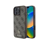 CG MOBILE Guess HC Custodia per telefono progettata per iPhone 16 Pro, durevole, antiurto, compatibile con Magsafe, PU 4G Small 4G e custodia classica, marrone