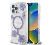 CG MOBILE Guess HC Custodia per telefono progettata per iPhone 16 Pro Max, durevole, antiurto, compatibile con Magsafe, custodia con fiori in resina viola