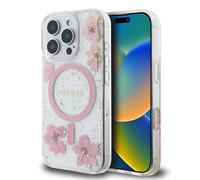 CG MOBILE Guess HC Custodia per telefono progettata per iPhone 16 Pro Max, durevole, antiurto, compatibile con Magsafe, custodia con fiori in resina rosa