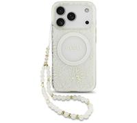CG MOBILE Guess IML Flower Electro Pearl Bracciale compatibile con MagSafe Custodia per iPhone 17 Pro (bianco)