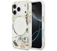 CG MOBILE Guess IML Glitter Flowers Triangle compatibile con MagSafe Cover per iPhone 17 Pro Max (bianco)