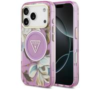 CG MOBILE Guess IML Glitter Flowers Triangolo compatibile con MagSafe custodia per iPhone 18 Pro / 17 Pro (viola)