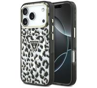 CG MOBILE Guess IML Leopard Glitter Triangolo Logo Compatibile con MagSafe Custodia per iPhone 18 Pro /17 Pro (Nero)