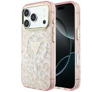 CG MOBILE Guess IML Leopard Glitter Triangolo Logo Compatibile con MagSafe Custodia per iPhone 18 Pro Max /17 Pro Max (Rosa)
