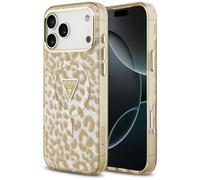 CG MOBILE Guess IML Leopard Glitter Triangolo Logo Compatibile con MagSafe Custodia per iPhone 18 Pro /17 Pro (Marrone)