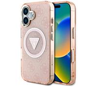 CG MOBILE Guess IML Metal Glitter 4G Circle Triangle Compatibile con MagSafe Custodia per iPhone 16 (Rosa)