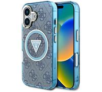 CG MOBILE Guess IML Metal Glitter 4G Circle Triangle Compatibile con MagSafe Custodia per iPhone 16 (Blu)