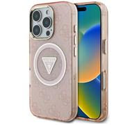 CG MOBILE Guess IML Metal Glitter 4G Circle Triangle Compatibile con MagSafe Custodia per iPhone 16 Pro Max (Rosa)