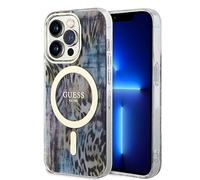 CG MOBILE Guess Magfit - Custodia con motivo leopardato per iPhone 14 Pro (blu)