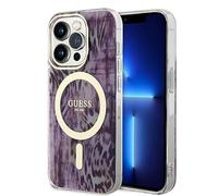 CG MOBILE Guess Magfit - Custodia con motivo leopardato per iPhone 14 Pro (rosa)