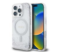 CG MOBILE Guess MagSafe - Custodia rigida glitterata con resina glitterata per iPhone 16 Pro Max con protezione contro le cadute, presa sicura e confortevole, confezione sostenibile, design a scatto