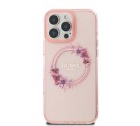 CG MOBILE Guess Magsafe IML 4G - Custodia rigida con peonia per iPhone 16 Pro, colore: Rosa