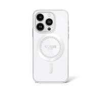 CG MOBILE Guess Magsafe IML Custodia rigida con strass per iPhone 16 Pro, bianco
