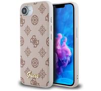 Guess, Custodia iPhone 16e Stampa Peony Logo in rilievo, Marrone chiaro