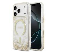 CG MOBILE Guess Resin Bottom Glitter Compatibile con MagSafe Custodia per iPhone 17 Pro (Oro)