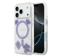 CG MOBILE Guess Resin Fiore Glitter Compatibile con MagSafe Custodia per iPhone 17 Pro Max (Viola)