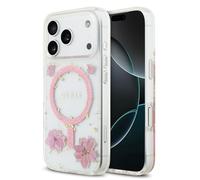 CG MOBILE Guess Resin Fiore Glitter Compatibile con MagSafe Custodia per iPhone 17 Pro (Rosa)