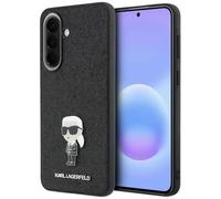 CG MOBILE Karl Lagerfeld - Custodia glitterata con logo iconico in metallo per Samsung Galaxy A37 (nero)