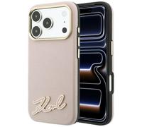 CG MOBILE Karl Lagerfeld - Custodia in resina per iPhone 18 Pro / 17 Pro, superficie granulata con logo aziendale (rosa)