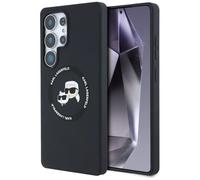 CG MOBILE Karl Lagerfeld - Custodia in silicone con doppia testa e cerchi, compatibile con MagSafe per Samsung Galaxy S25 Ultra (nero)
