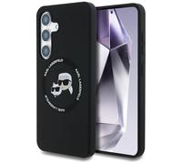 CG MOBILE Karl Lagerfeld - Custodia in silicone con doppia testa e cerchi, compatibile con MagSafe per Samsung Galaxy S25, colore: Nero