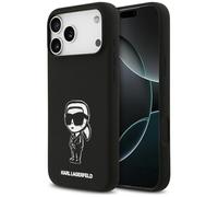 CG MOBILE Karl Lagerfeld - Custodia in silicone con schizzo Karl e logo, compatibile con MagSafe Custodia per iPhone 17 Pro Max (nero)