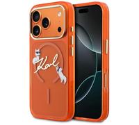CG MOBILE Karl Lagerfeld IML Choupettes Karl Script Log compatibile con MagSafe Custodia per iPhone 17 Pro (arancione)