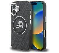 CG MOBILE Karl Lagerfeld IML Glitter Karl & Choupette Head Logo compatibile con MagSafe Custodia per iPhone 16 (nero)