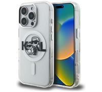 CG MOBILE Karl Lagerfeld IML Glitter Karl & Choupette schizzo logo compatibile con MagSafe custodia per iPhone 16 Pro Max (trasparente)