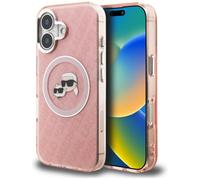 CG MOBILE Karl Lagerfeld IML Glitter Karl & Choupette teste logo compatibile con MagSafe custodia per iPhone 16 (rosa)